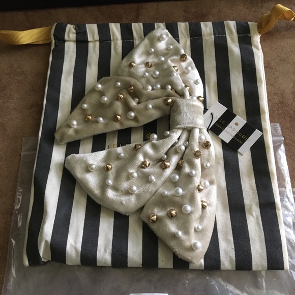 LELE SADOUGHI NWT AUTHENTIC OVERSIZED IVORY VELVET EMBELLISHED BARRETTE main image 2